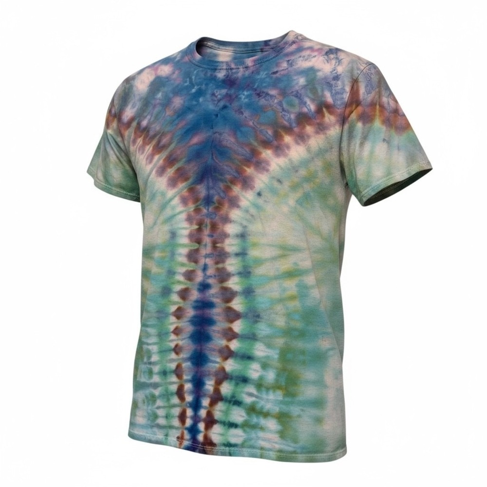 Tie Dye Cotton T-Shirt Colorful Hippie Pattern‎ Short Sleeve Casual Top Mens M - Picture 2 of 2